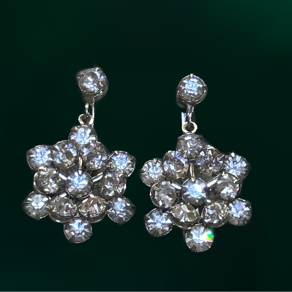 Gorgeous Screw Back Vintage Rhinestone Earrings! Two Tier Art Deco Desig…